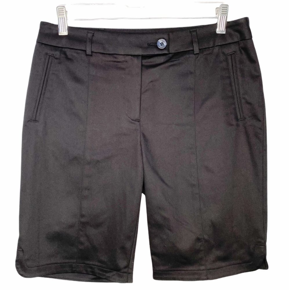 TRIBAL Black Dressy 9” Long Bermuda Shorts, Pockets 6